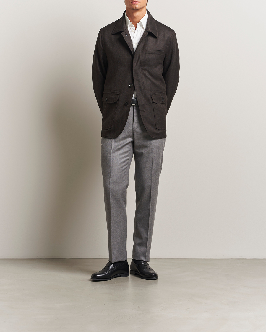 Homme | Manteaux Et Vestes | Brioni | Herringbone Hunting Jacket Dark Brown