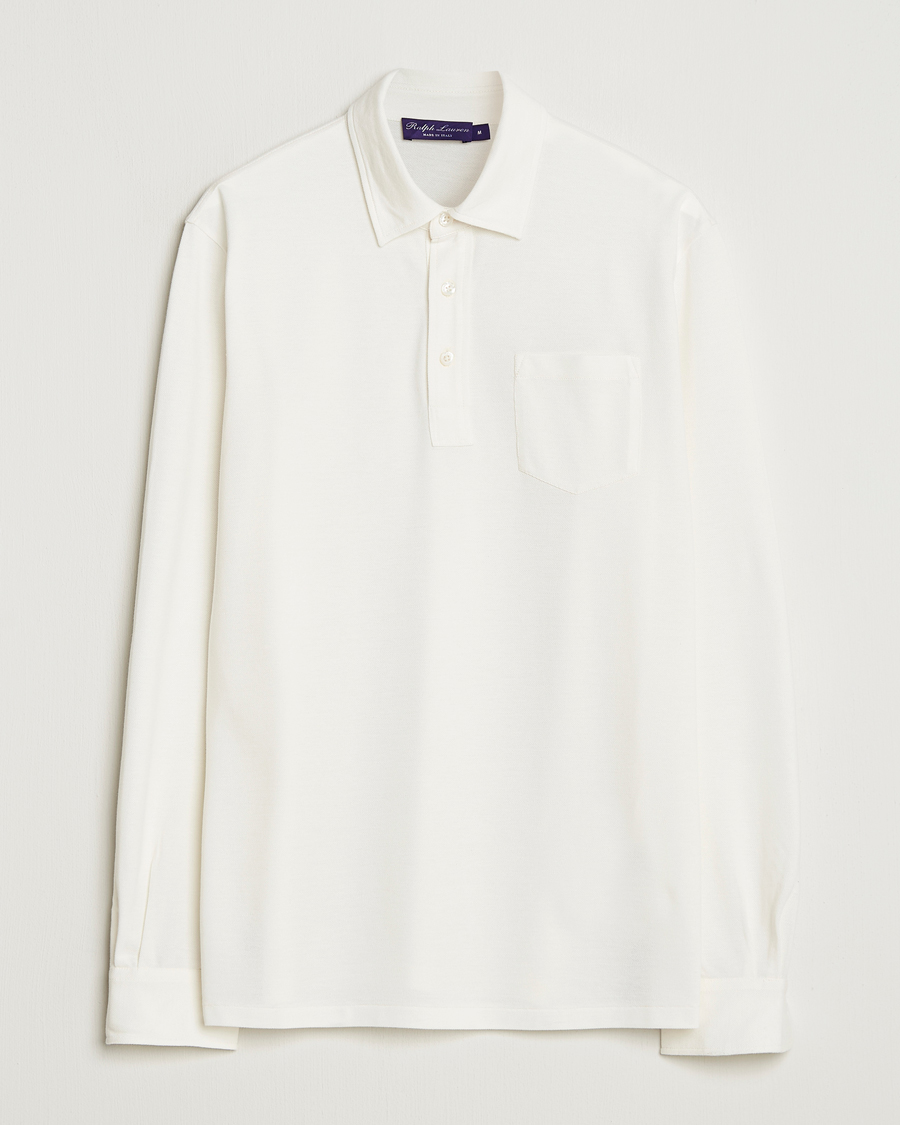 Homme | Polos | Ralph Lauren Purple Label | Cotton/Cashmere Long Sleeve Polo Cream