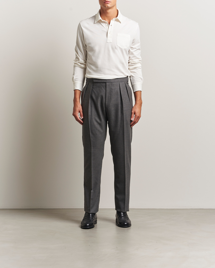 Homme | Polos | Ralph Lauren Purple Label | Cotton/Cashmere Long Sleeve Polo Cream