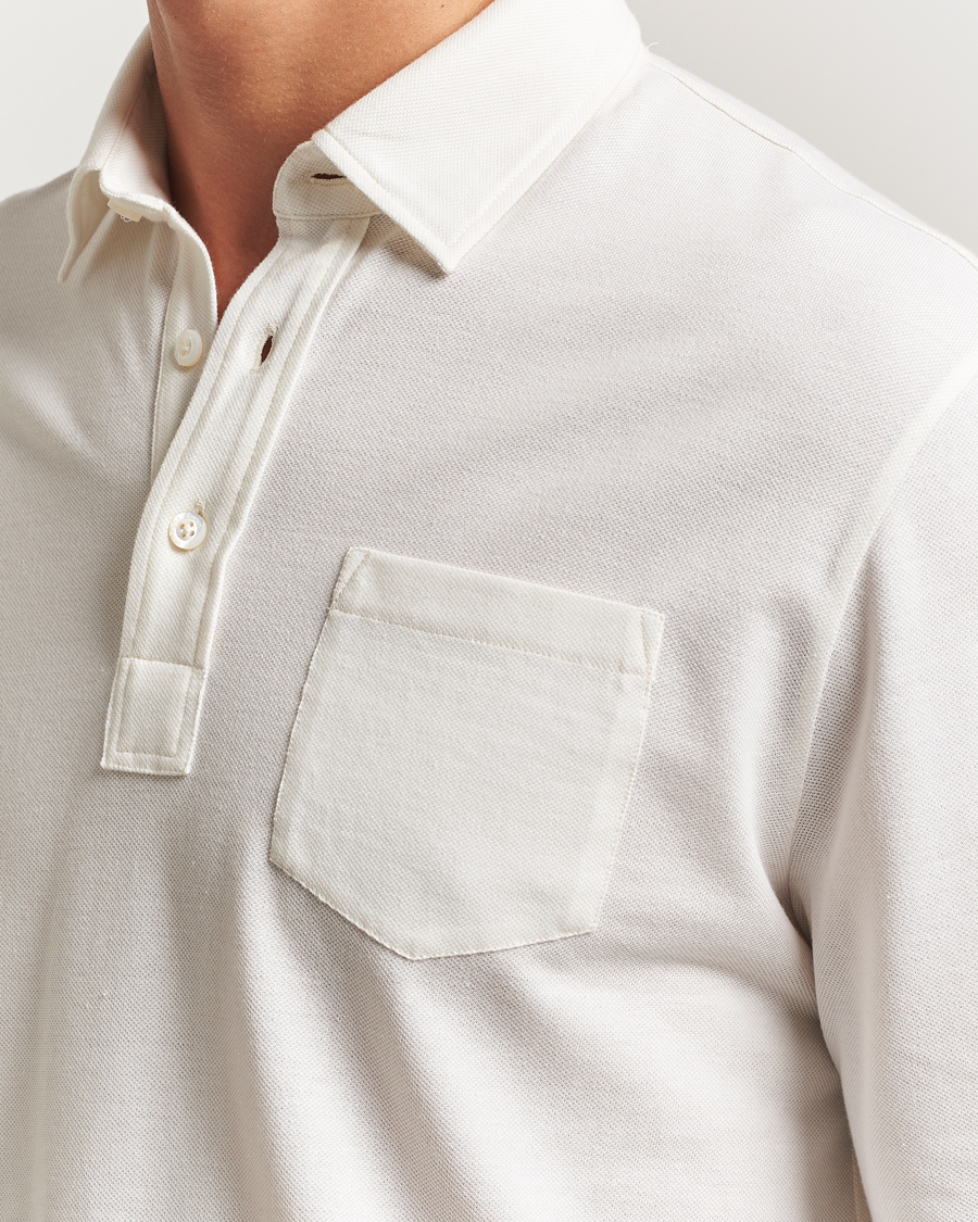 Homme | Polos | Ralph Lauren Purple Label | Cotton/Cashmere Long Sleeve Polo Cream