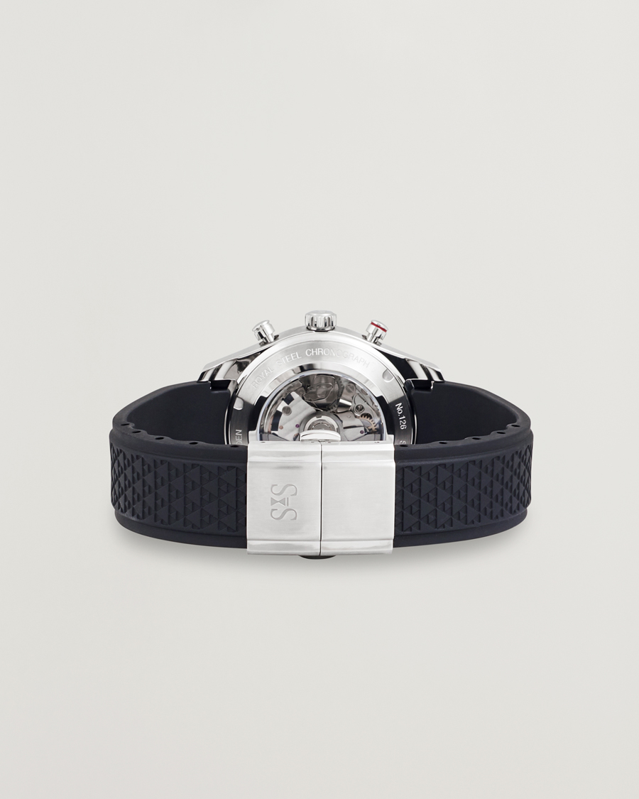 Homme | Sjöö Sandström Royal Steel Chronograph 40mm Black Rubber White Dial | Sjöö Sandström | Royal Steel Chronograph 40mm Black Rubber White Dial
