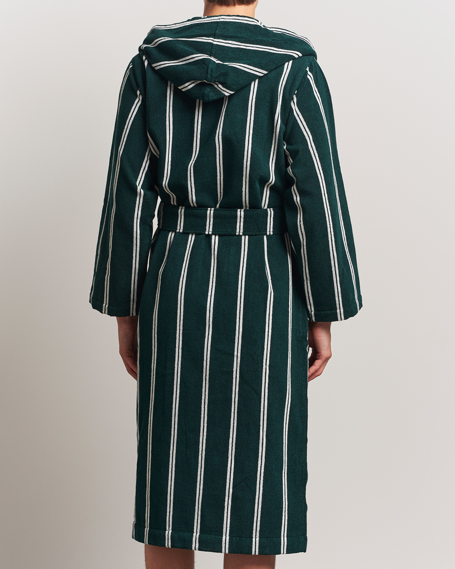 Homme | Peignoirs Et Pyjamas | Tekla | Organic Terry Hooded Bathrobe Forest Green Stripes