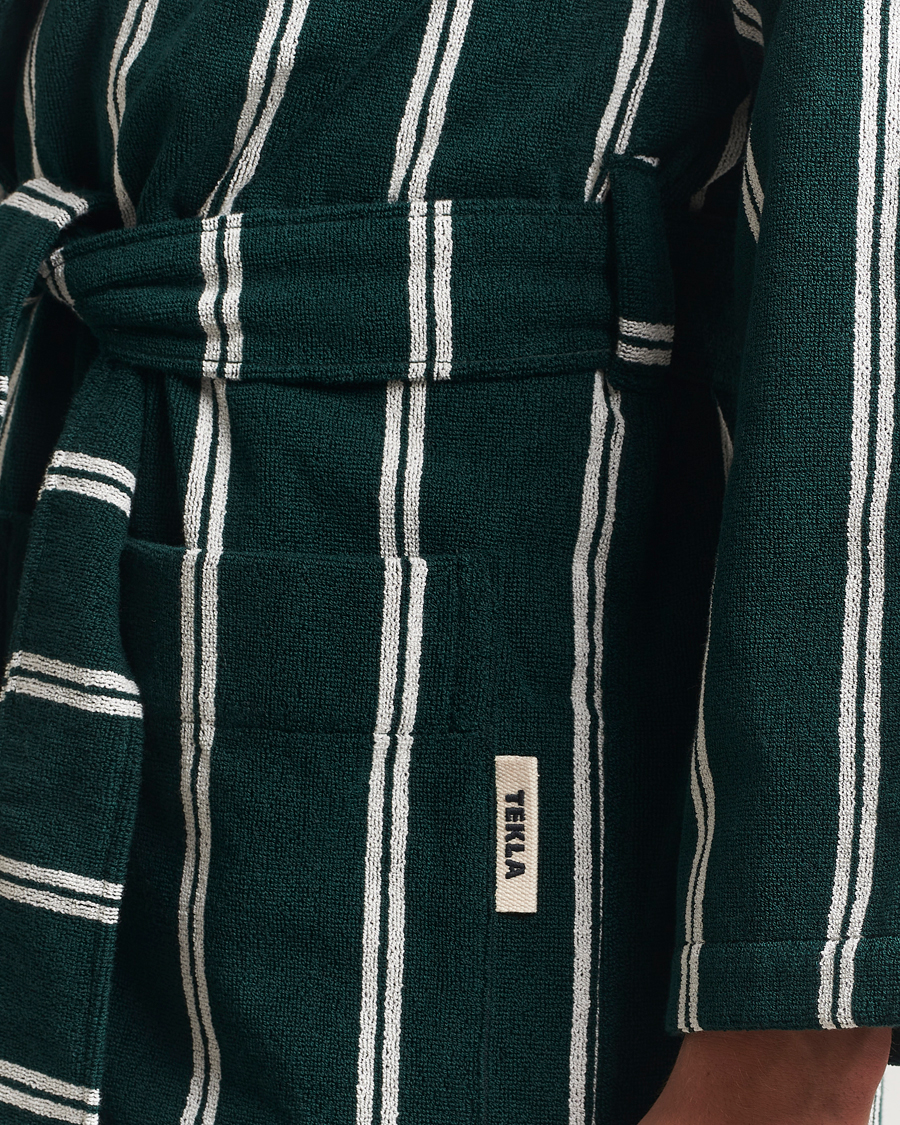 Homme | Peignoirs Et Pyjamas | Tekla | Organic Terry Hooded Bathrobe Forest Green Stripes