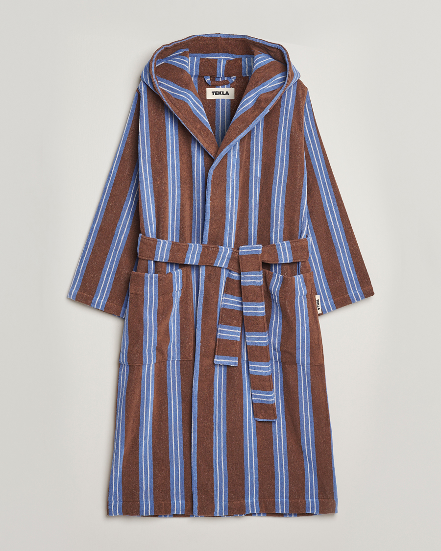 Homme | Peignoirs Et Pyjamas | Tekla | Organic Terry Hooded Bathrobe Chestnut Stripes