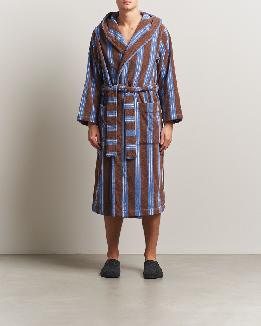 Homme | Peignoirs Et Pyjamas | Tekla | Organic Terry Hooded Bathrobe Chestnut Stripes