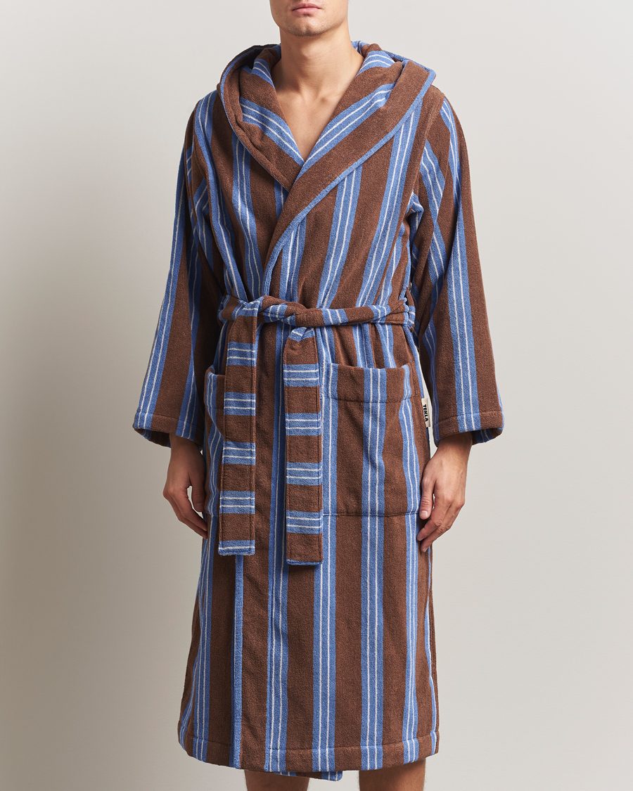 Homme | Peignoirs Et Pyjamas | Tekla | Organic Terry Hooded Bathrobe Chestnut Stripes