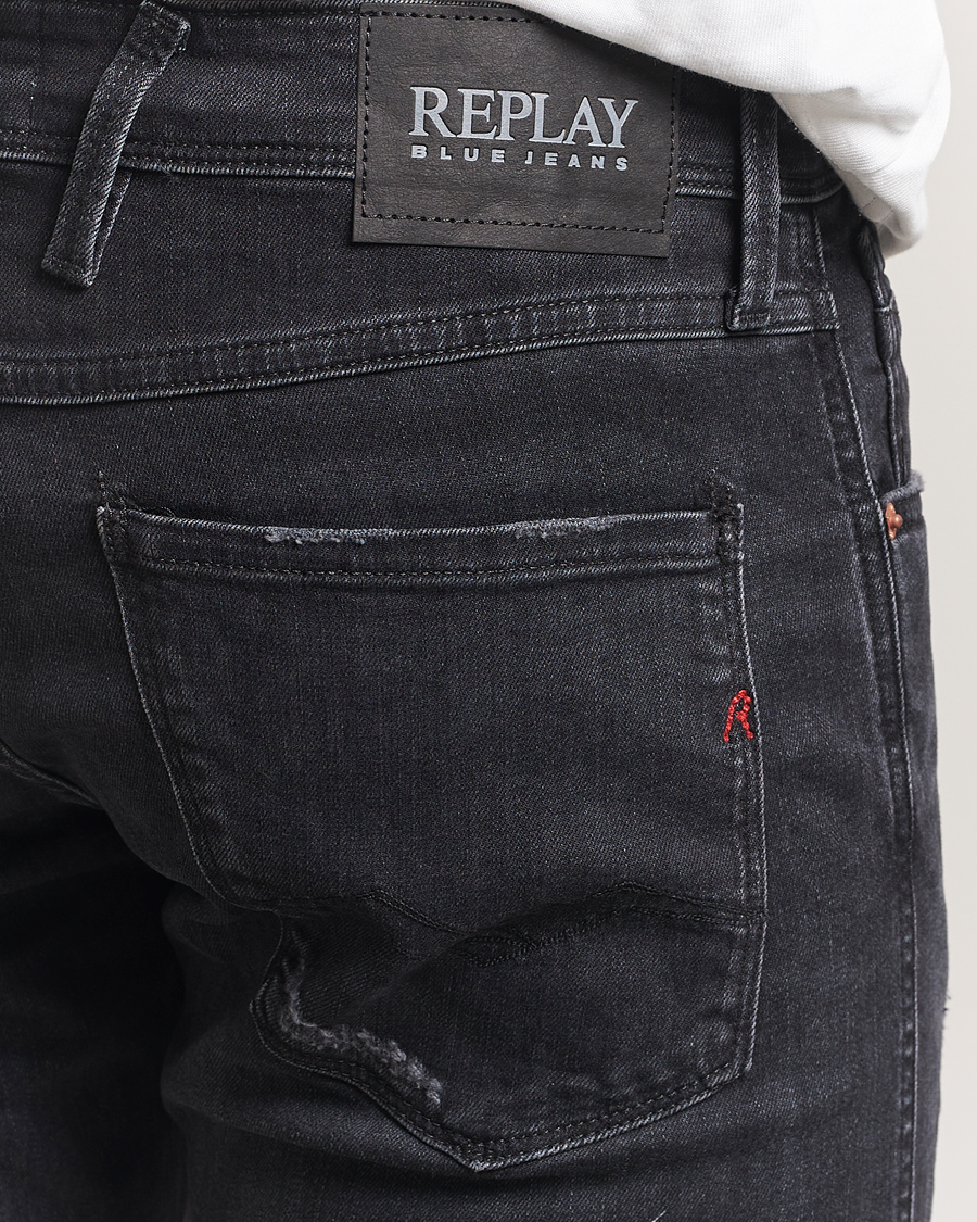 Homme | Pantalons | Replay | Anbass Distressed Super Stretch Bio Jeans Washed Black