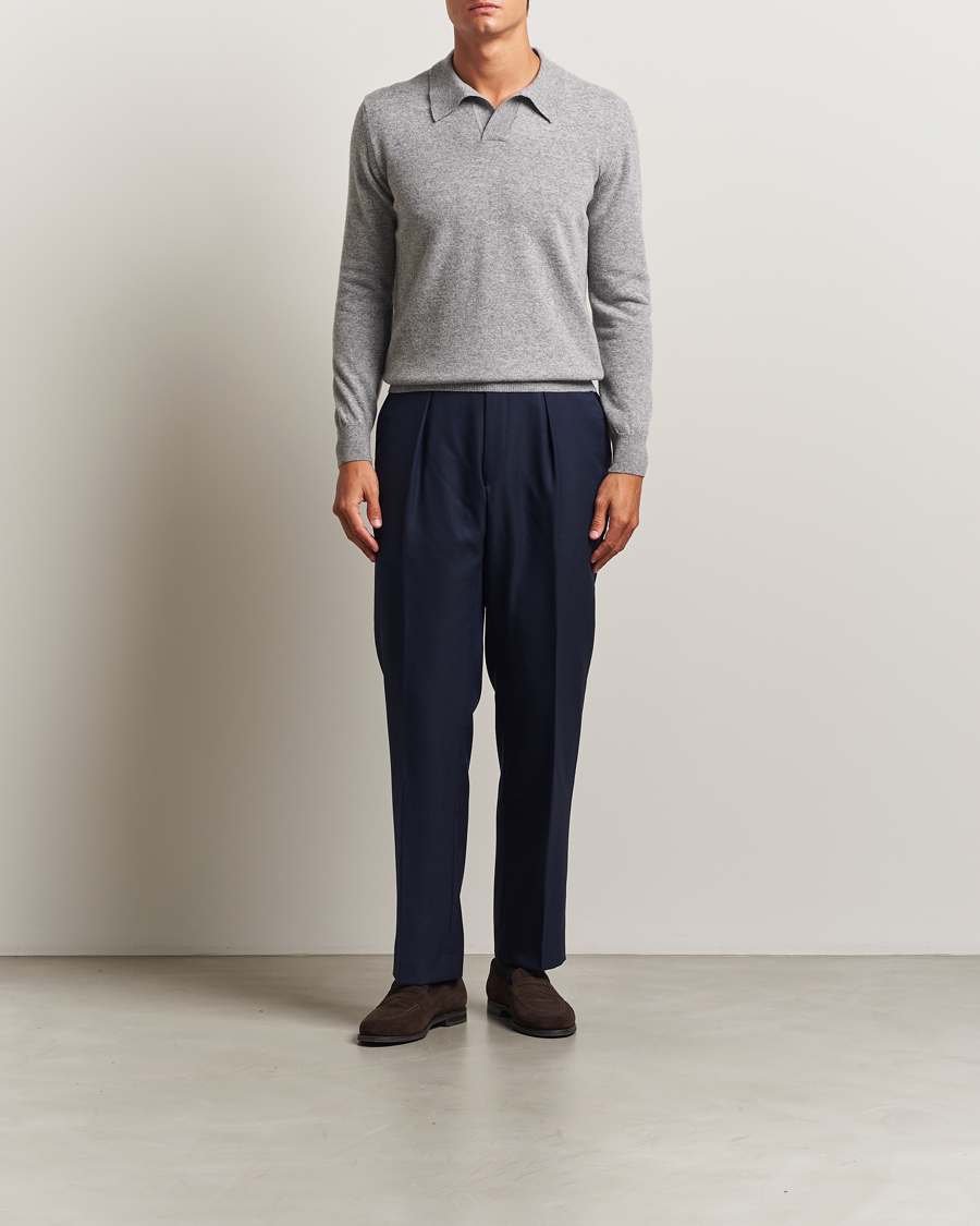 Homme | Pulls Et Tricots | Altea | Knitted Long Sleeve Polo Grey Melange