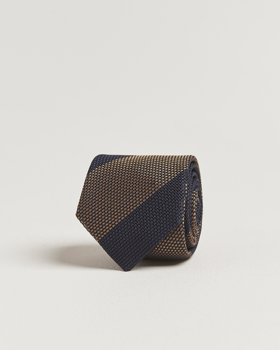 Homme | Cravates | Amanda Christensen | Silk Grenadine Blockstriped 8cm Tie Navy/Beige