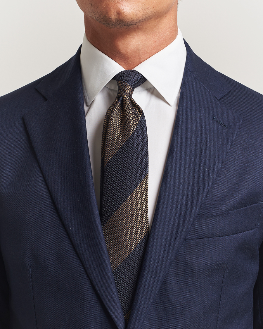 Homme | Cravates | Amanda Christensen | Silk Grenadine Blockstriped 8cm Tie Navy/Beige