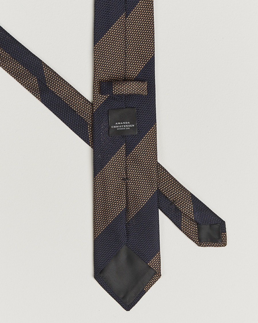 Homme | Cravates | Amanda Christensen | Silk Grenadine Blockstriped 8cm Tie Navy/Beige