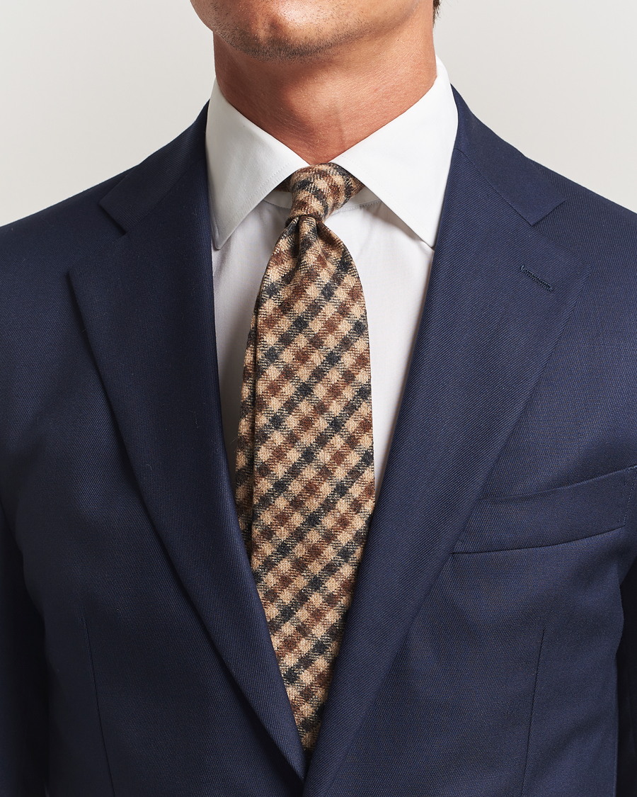 Homme | Amanda Christensen Wool Checked 8cm Tie Beige Multi | Amanda Christensen | Wool Checked 8cm Tie Beige Multi