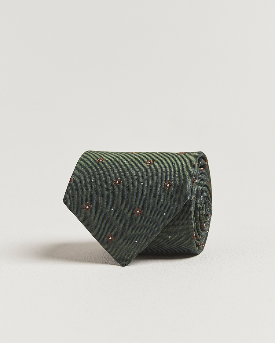 Homme | Amanda Christensen Cotton/Silk Printed Flower 8cm Tie Green | Amanda Christensen | Cotton/Silk Printed Flower 8cm Tie Green