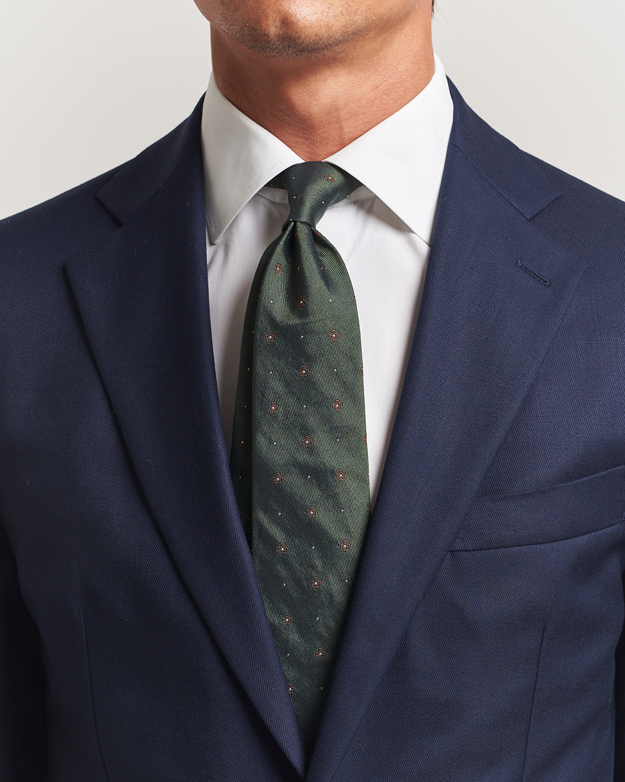 Homme | Amanda Christensen Cotton/Silk Printed Flower 8cm Tie Green | Amanda Christensen | Cotton/Silk Printed Flower 8cm Tie Green