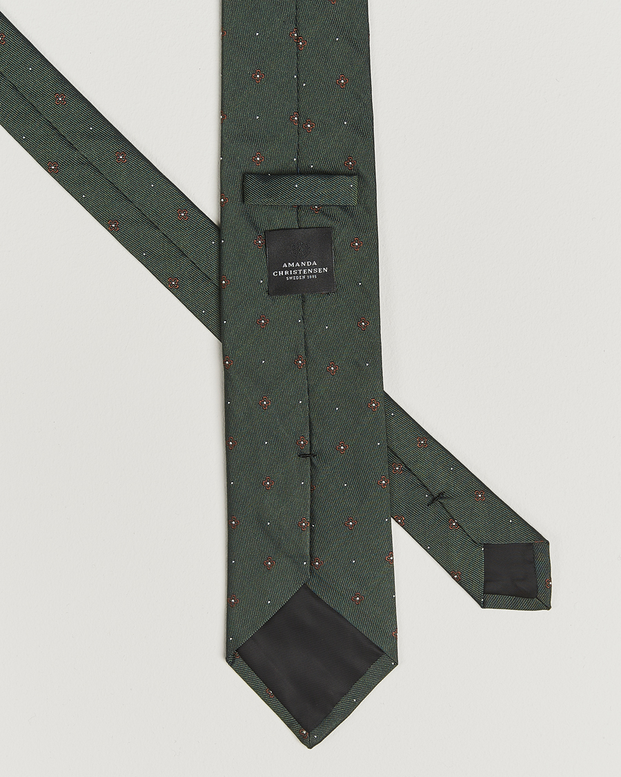 Homme | Amanda Christensen Cotton/Silk Printed Flower 8cm Tie Green | Amanda Christensen | Cotton/Silk Printed Flower 8cm Tie Green