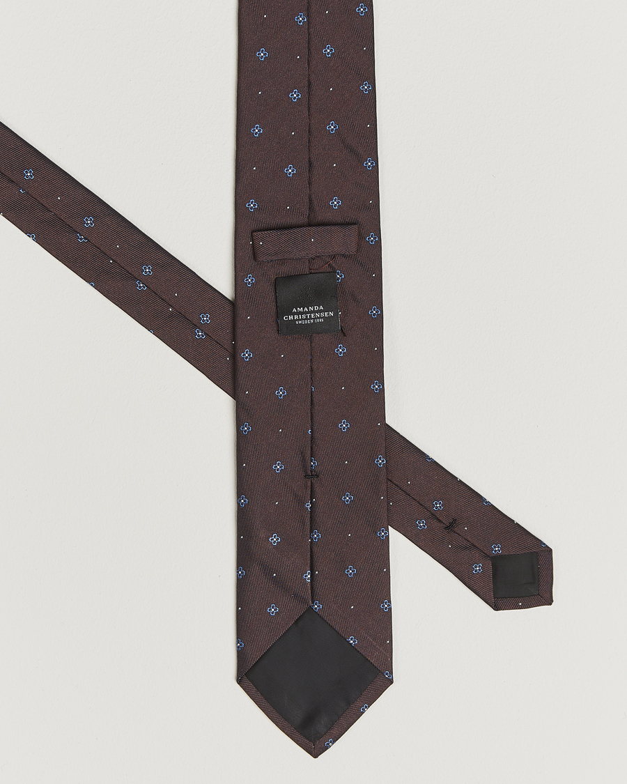 Homme | Amanda Christensen Cotton/Silk Printed Flower 8cm Tie Brown | Amanda Christensen | Cotton/Silk Printed Flower 8cm Tie Brown