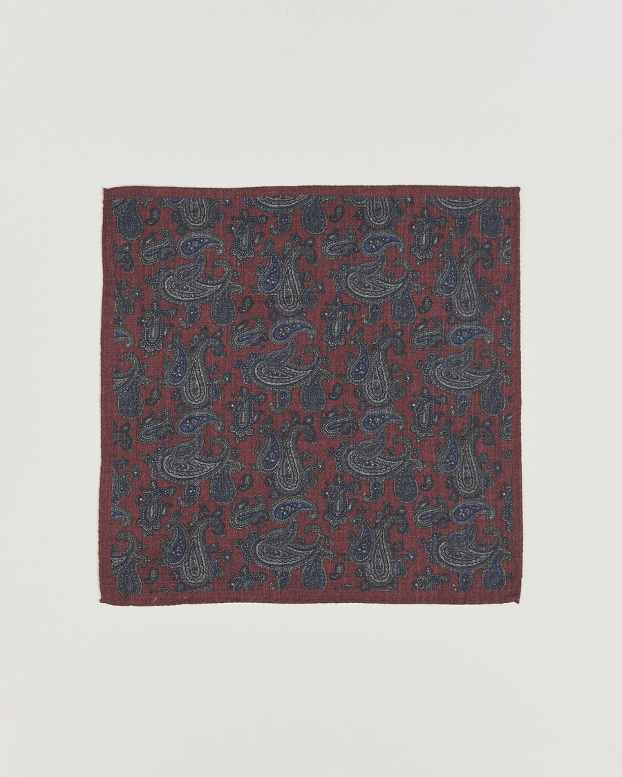 Homme | Pochettes De Costume | Amanda Christensen | Wool Flannel Large Paisley Pocket Square Wine