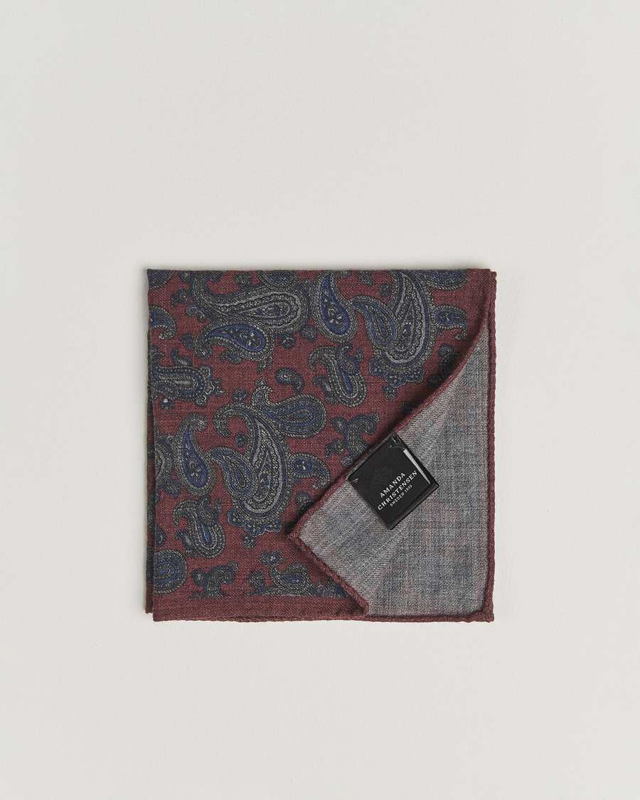 Homme | Pochettes De Costume | Amanda Christensen | Wool Flannel Large Paisley Pocket Square Wine