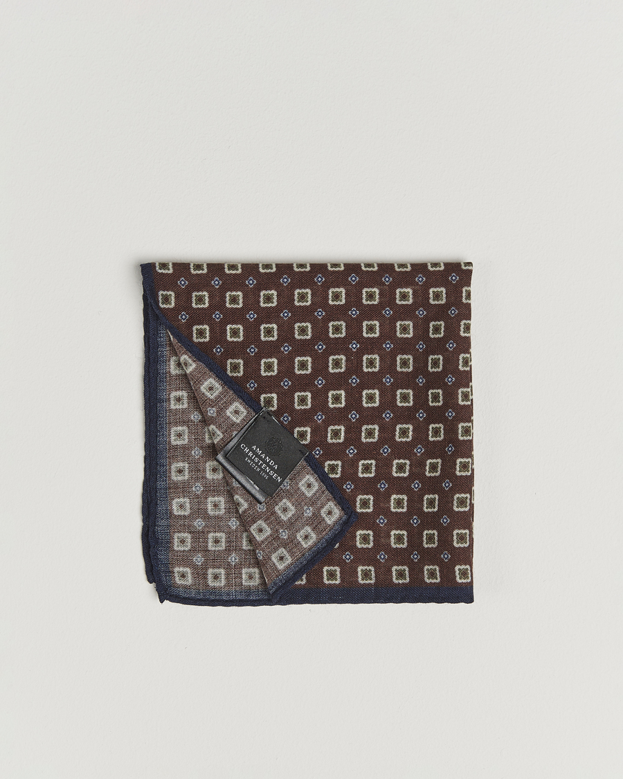 Homme | Pochettes De Costume | Amanda Christensen | Wool Printed Flower Pocket Square Brown