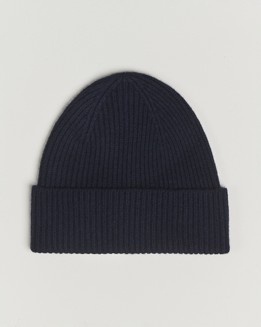 Homme | Bonnets | Amanda Christensen | Rib Knitted Merino Wool Cap Navy