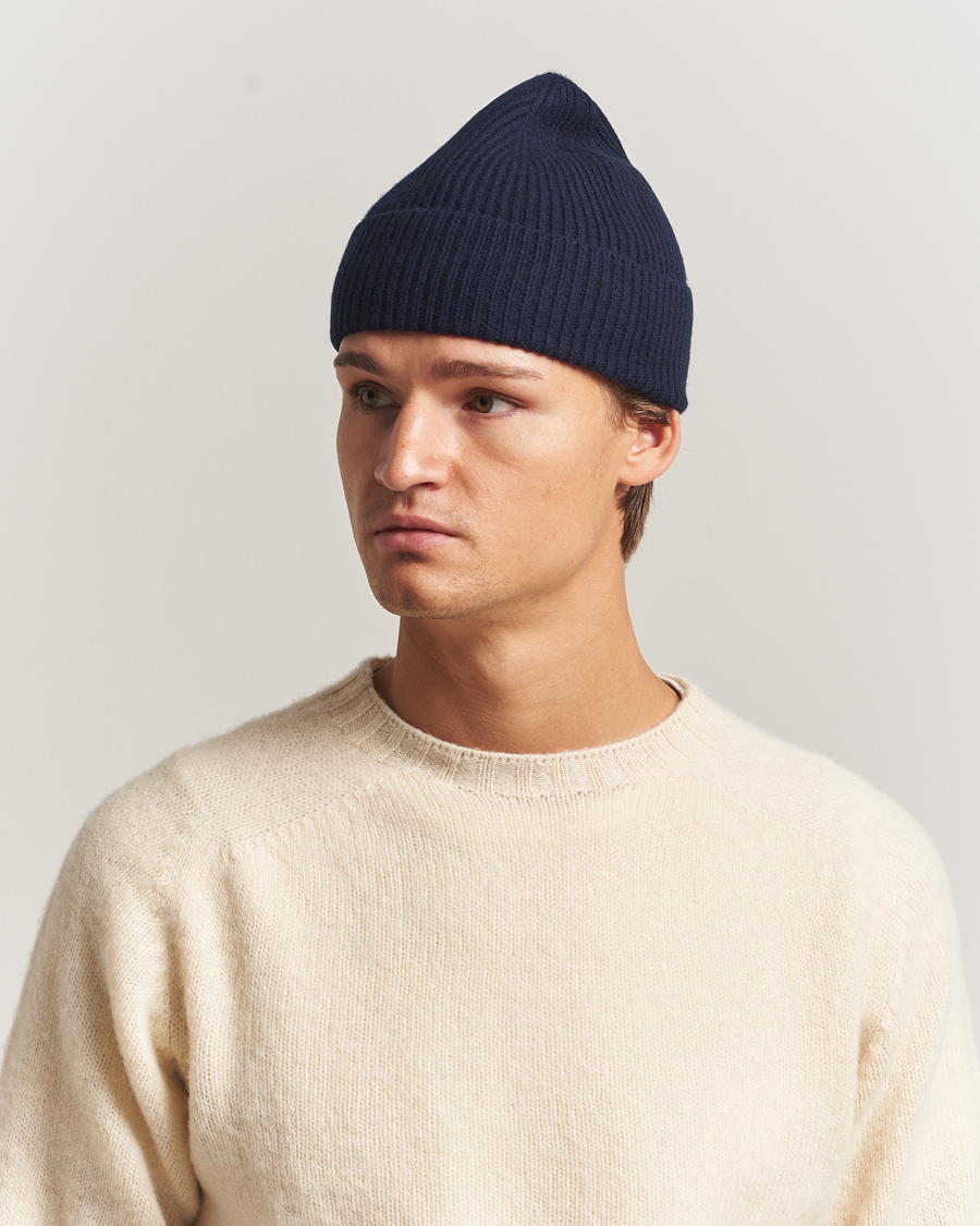 Homme | Bonnets | Amanda Christensen | Rib Knitted Merino Wool Cap Navy