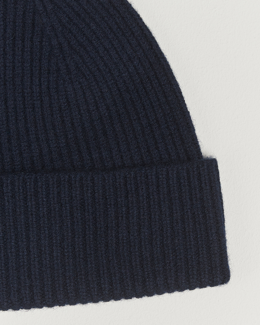 Homme | Bonnets | Amanda Christensen | Rib Knitted Merino Wool Cap Navy