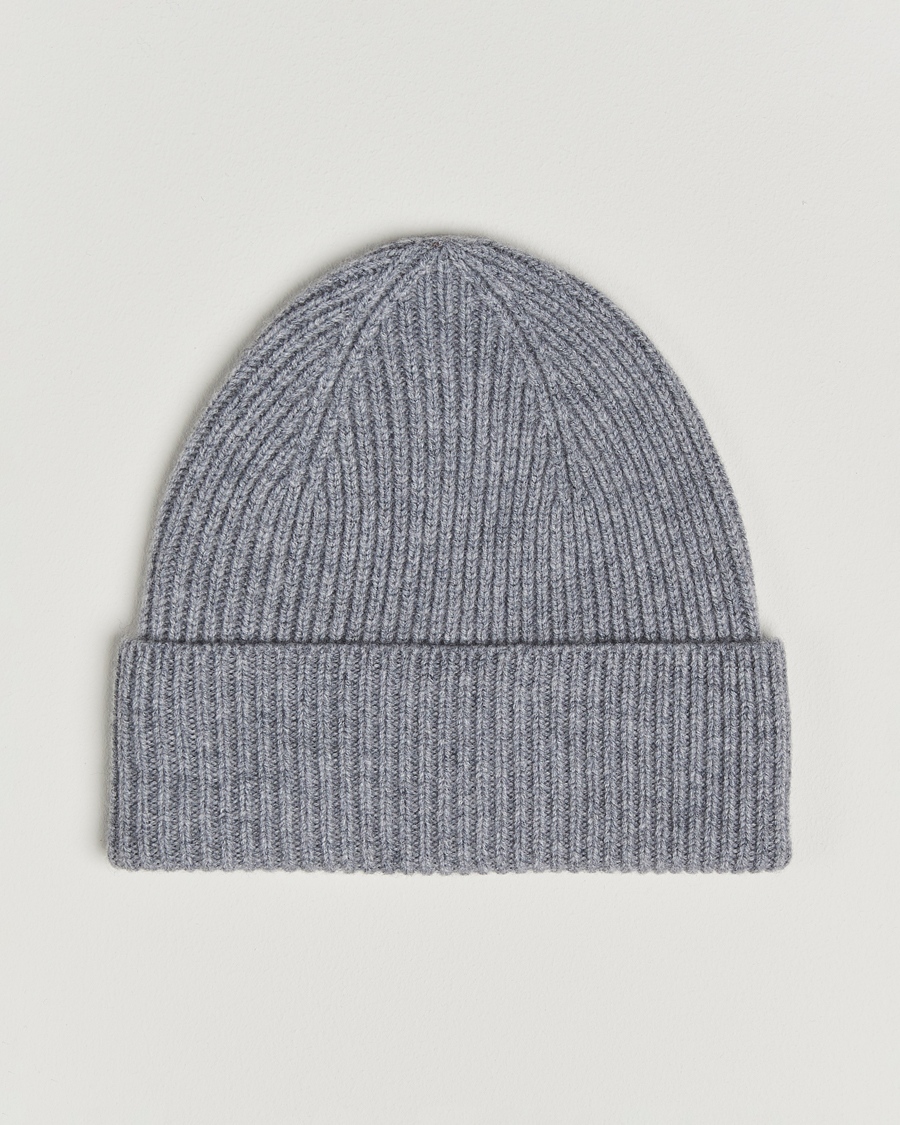 Homme | Bonnets | Amanda Christensen | Rib Knitted Merino Wool Cap Light Grey Melange