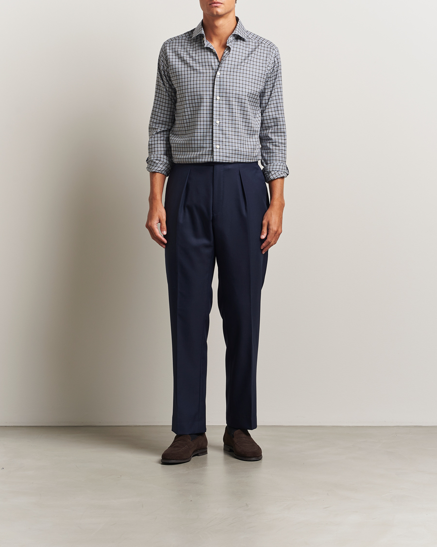 Homme | Chemises | Eton | Slim Fit Checked Wrinkle Free Flannel Shirt Dark Grey
