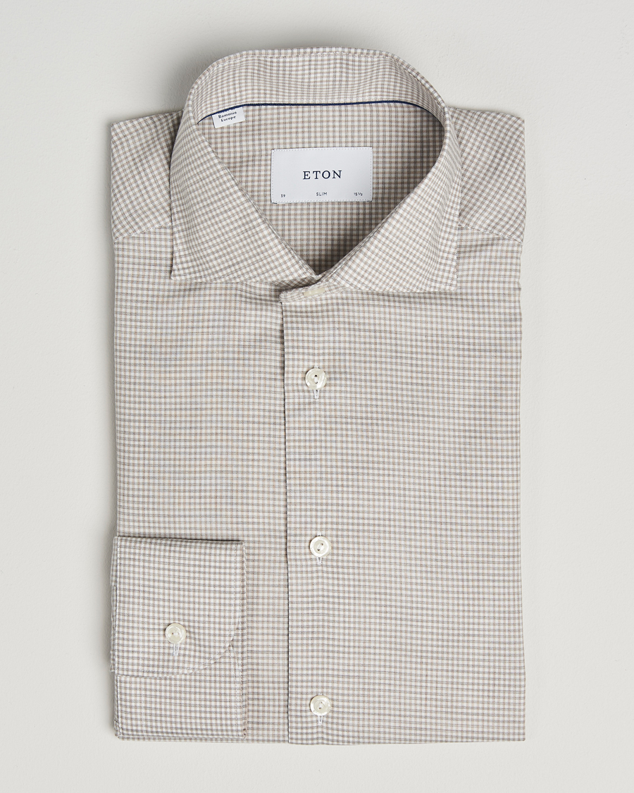 Homme | Chemises | Eton | Slim Fit Checked Wrinkle Free Flannel Shirt Beige