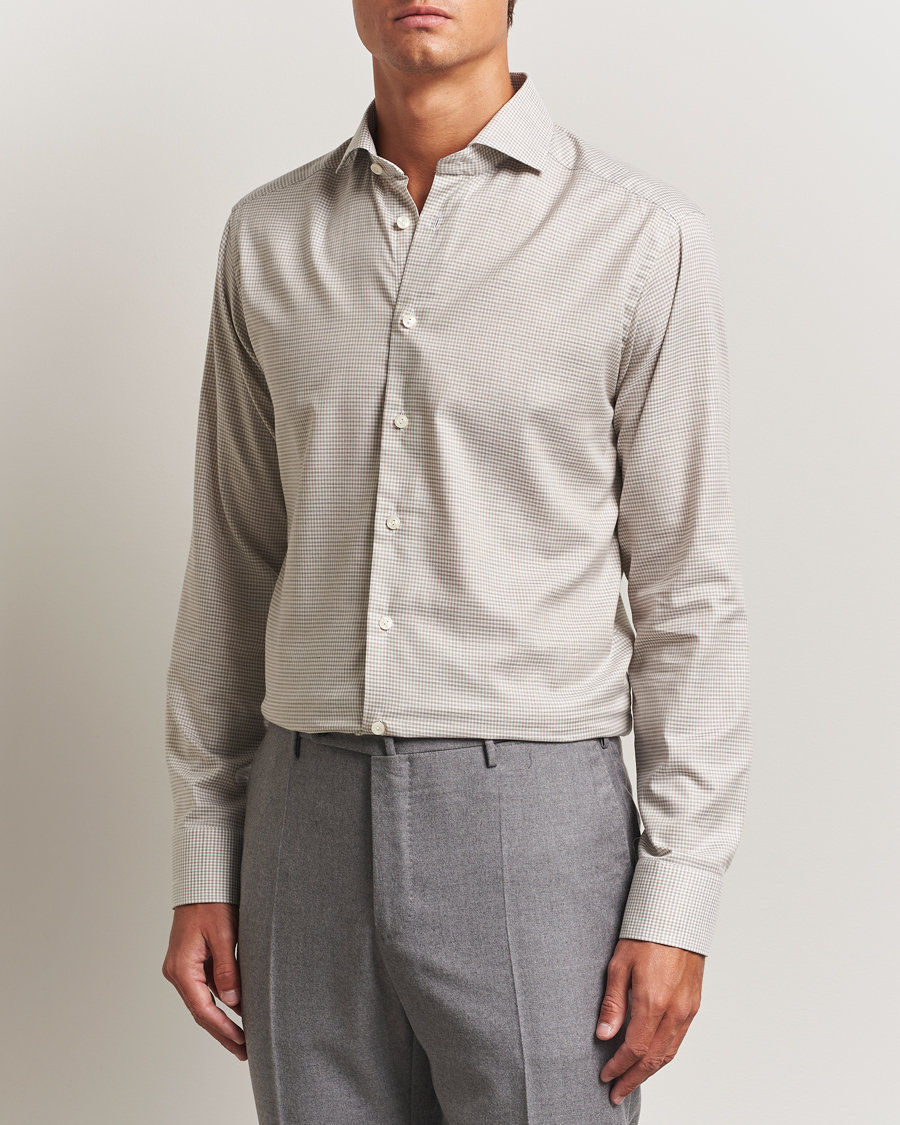 Homme | Chemises | Eton | Slim Fit Checked Wrinkle Free Flannel Shirt Beige