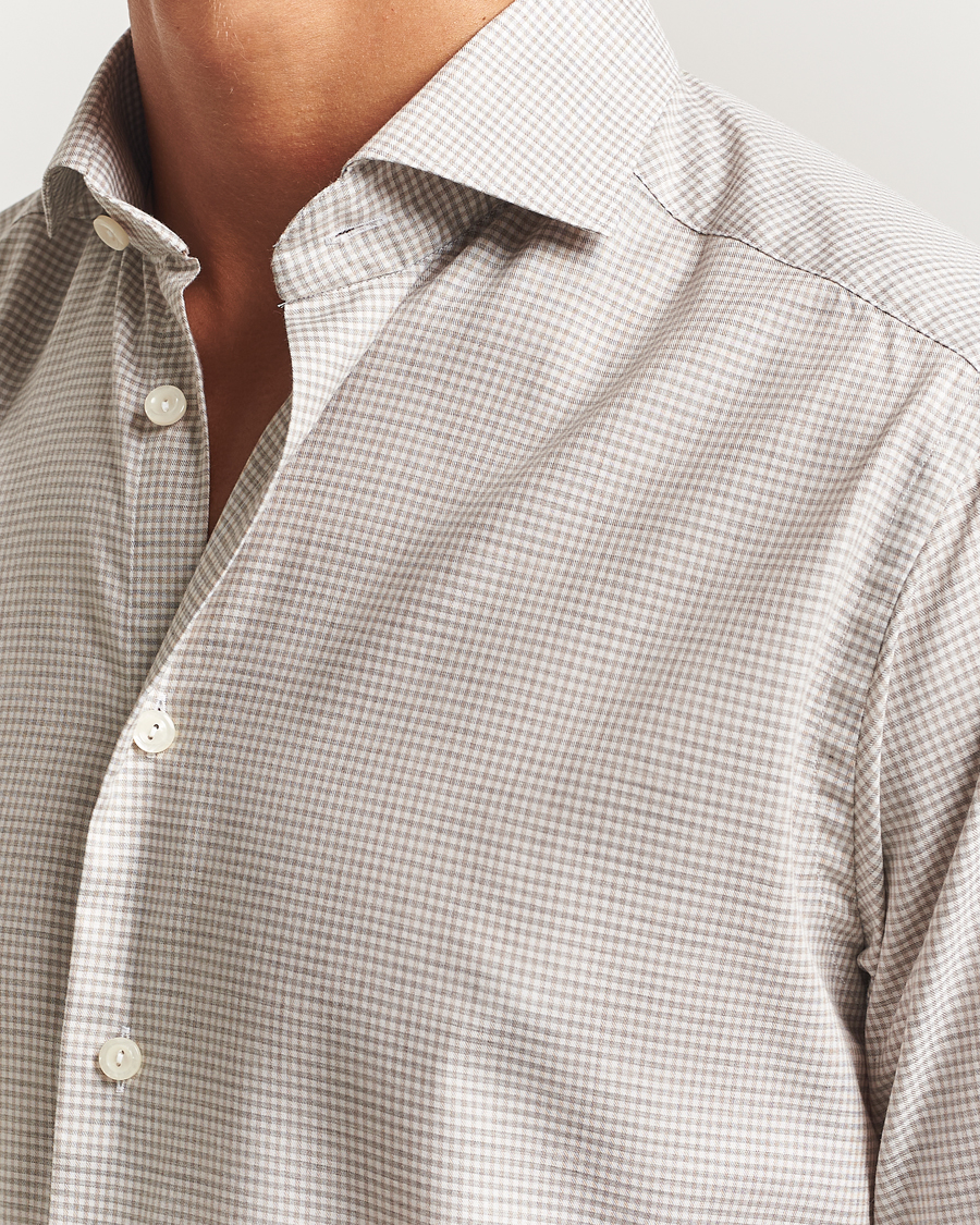 Homme | Chemises | Eton | Slim Fit Checked Wrinkle Free Flannel Shirt Beige