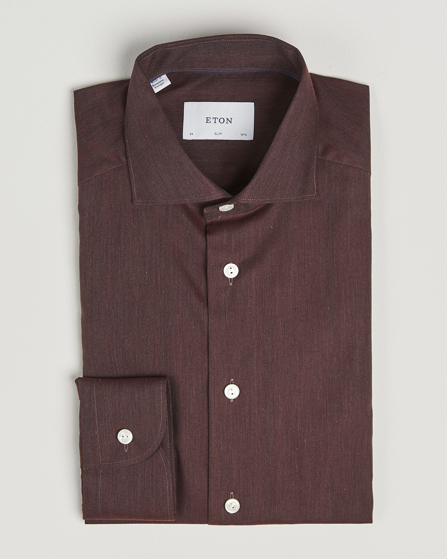 Homme | Chemises | Eton | Slim Fit Wrinkle Free Flannel Shirt Dark Red