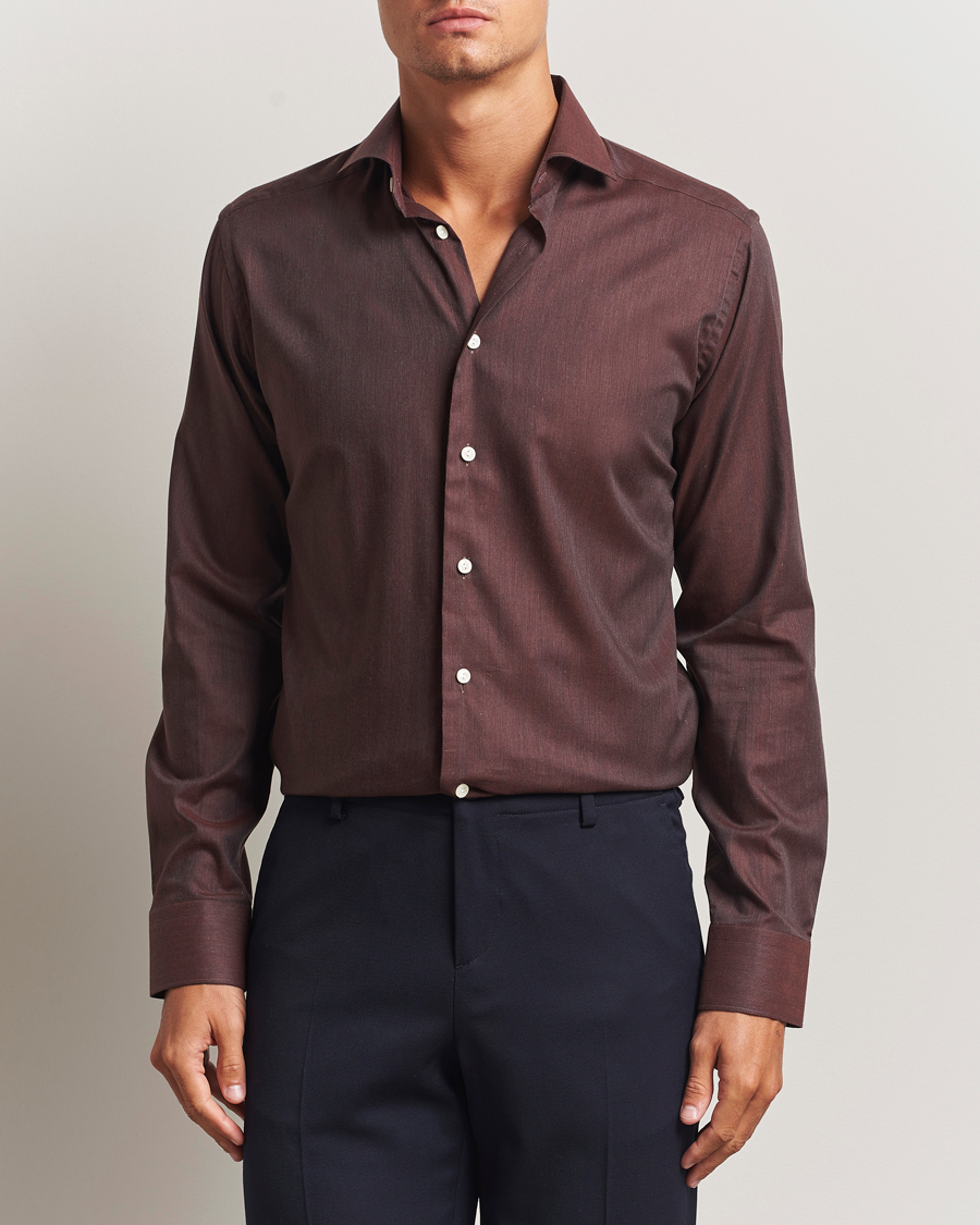 Homme | Chemises | Eton | Slim Fit Wrinkle Free Flannel Shirt Dark Red