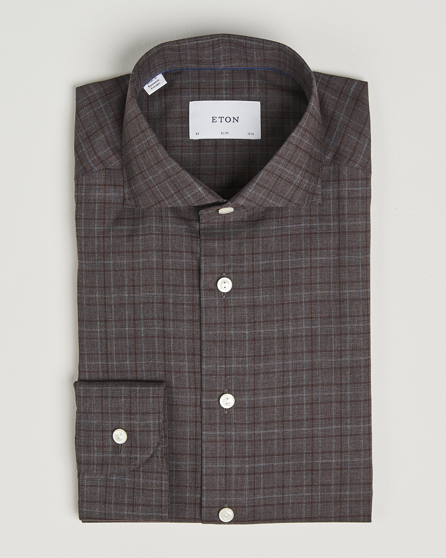 Homme | Chemises | Eton | Slim Fit Checked Wrinkle Free Flannel Shirt Red