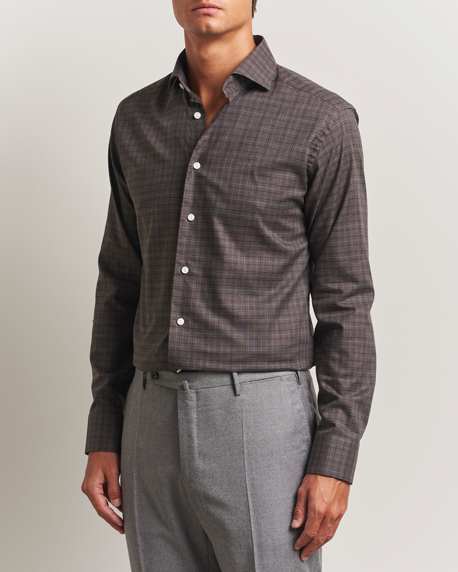 Homme | Chemises | Eton | Slim Fit Checked Wrinkle Free Flannel Shirt Red