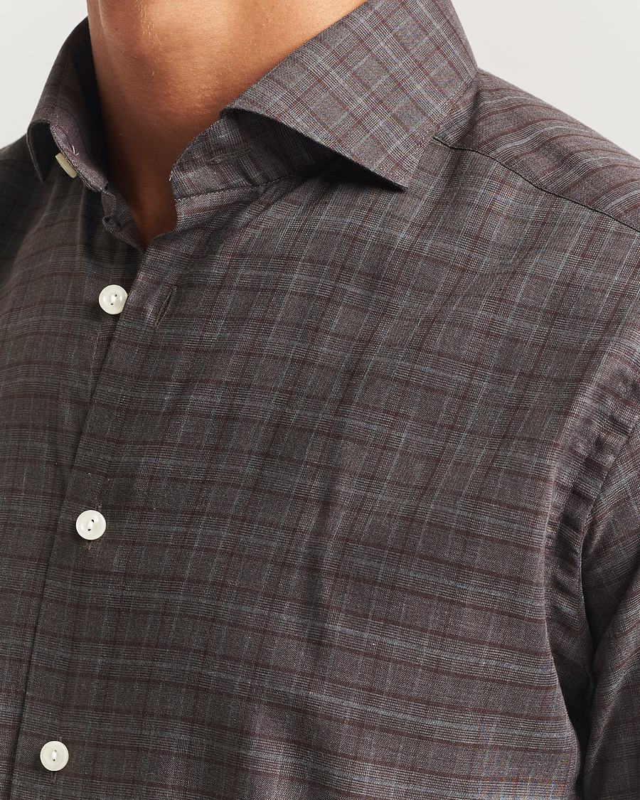 Homme | Chemises | Eton | Slim Fit Checked Wrinkle Free Flannel Shirt Red