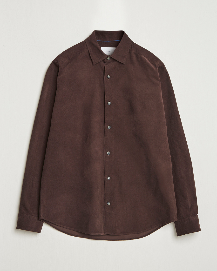 Homme | Chemises | Eton | Casual Fit Corduroy Shirt Dark Brown