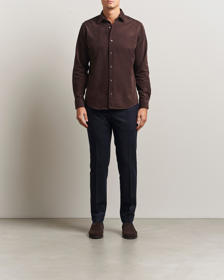 Homme | Chemises | Eton | Casual Fit Corduroy Shirt Dark Brown