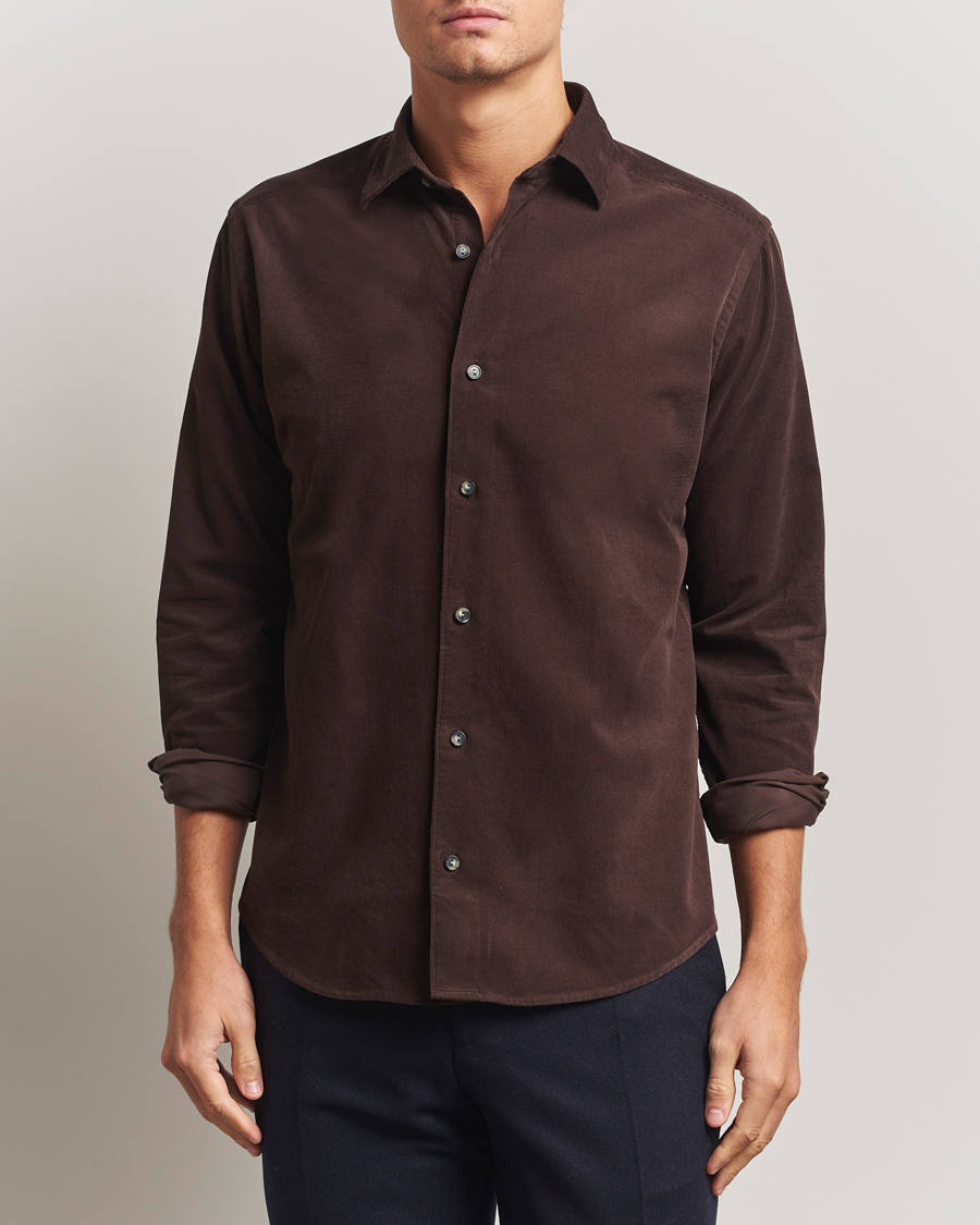 Homme | Chemises | Eton | Casual Fit Corduroy Shirt Dark Brown