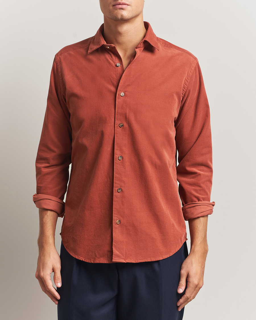 Homme | Chemises | Eton | Casual Fit Corduroy Shirt Rust Red