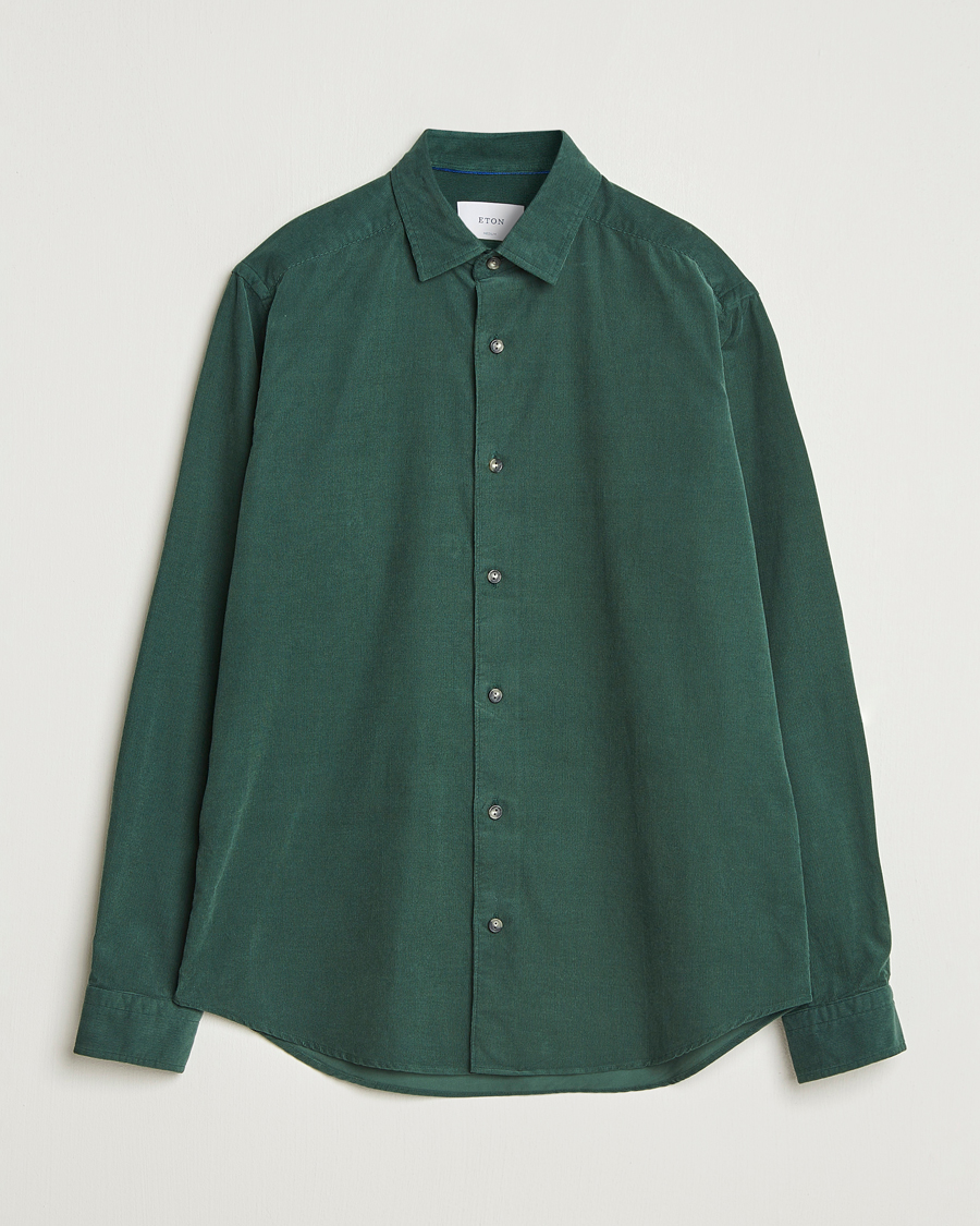 Homme | Chemises | Eton | Casual Fit Corduroy Shirt Dark Green