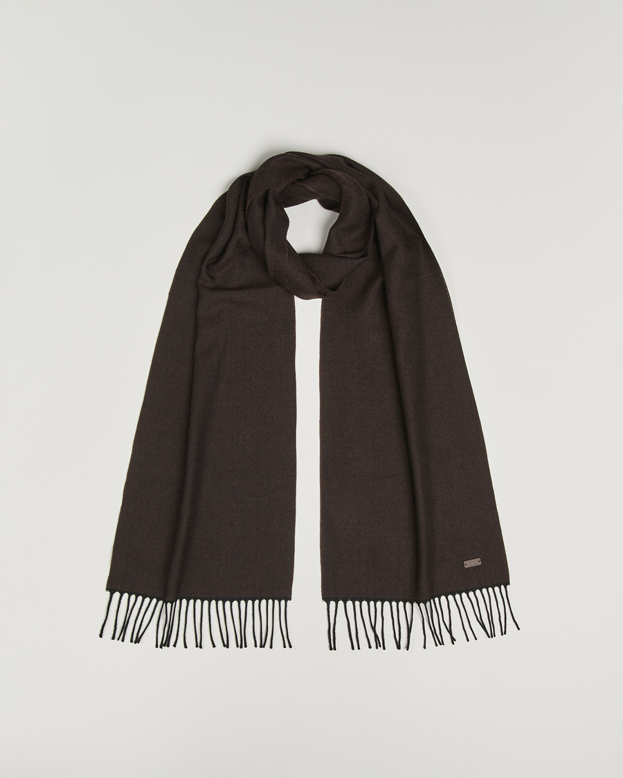 Homme | Eton Merino Wool Herringbone Scarf Dark Brown | Eton | Merino Wool Herringbone Scarf Dark Brown