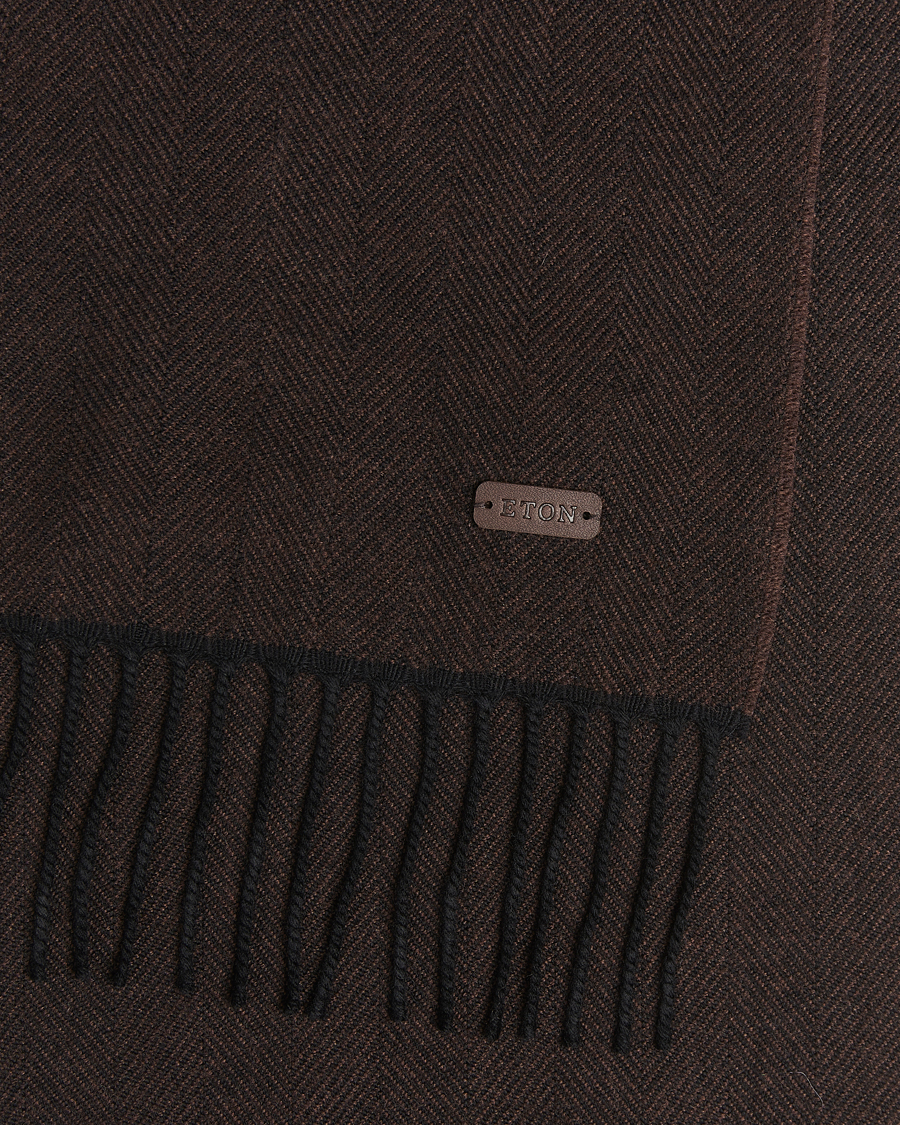 Homme | Eton Merino Wool Herringbone Scarf Dark Brown | Eton | Merino Wool Herringbone Scarf Dark Brown