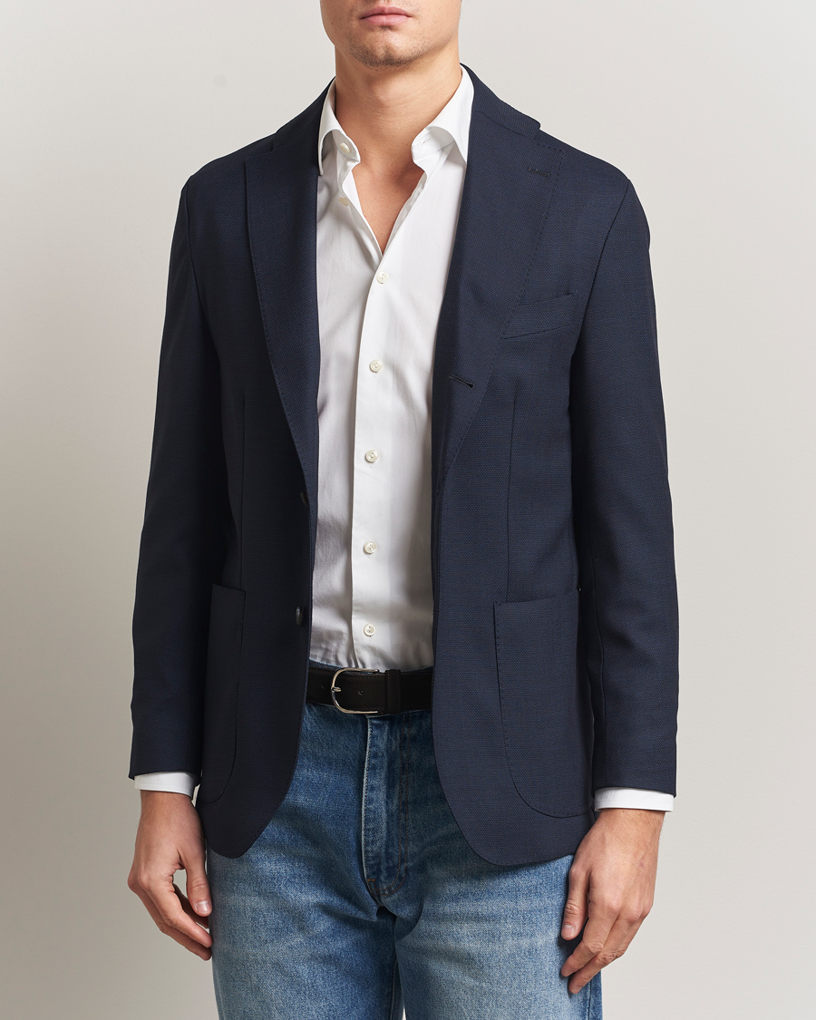Homme | Blazers | Eton | Wool Lana Tech Soft Blazer Navy Blue