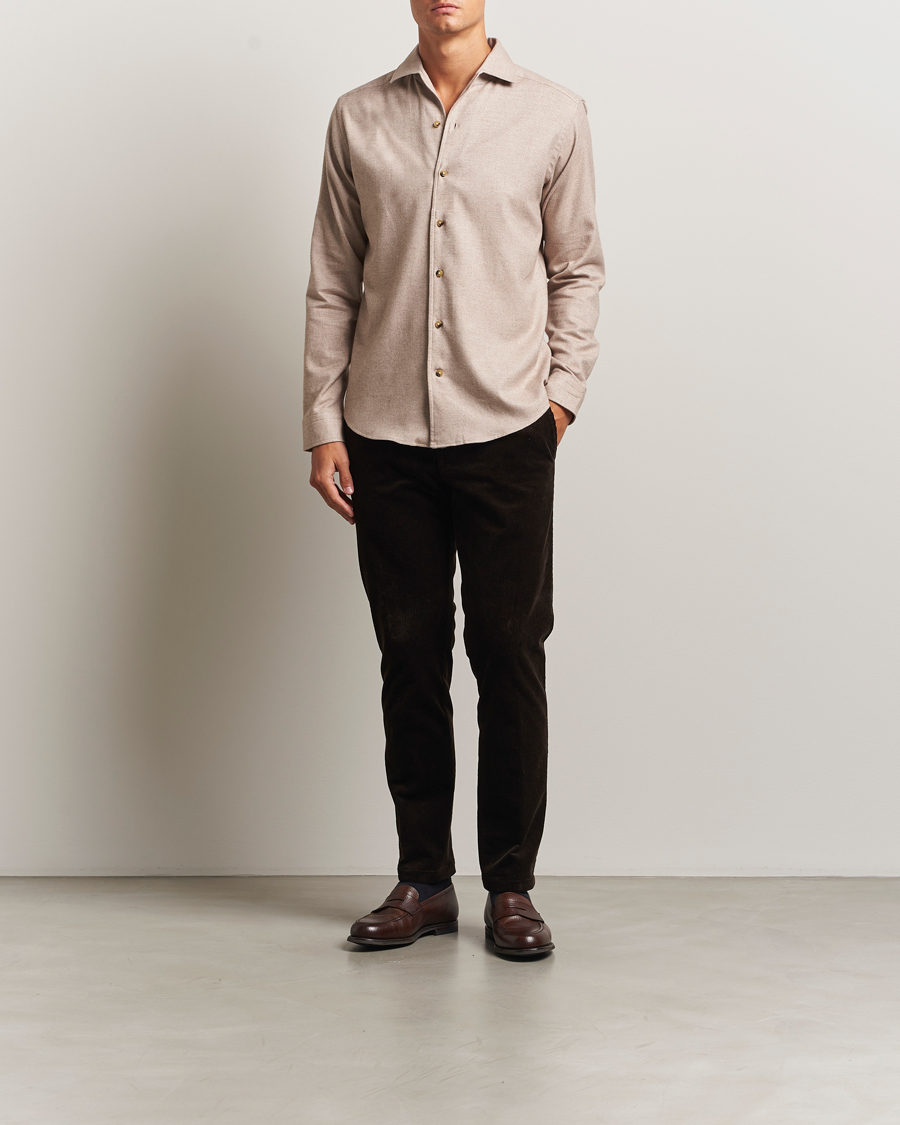 Homme | Chemises | Eton | Casual Fit One Piece Collar Flannel Shirt Beige