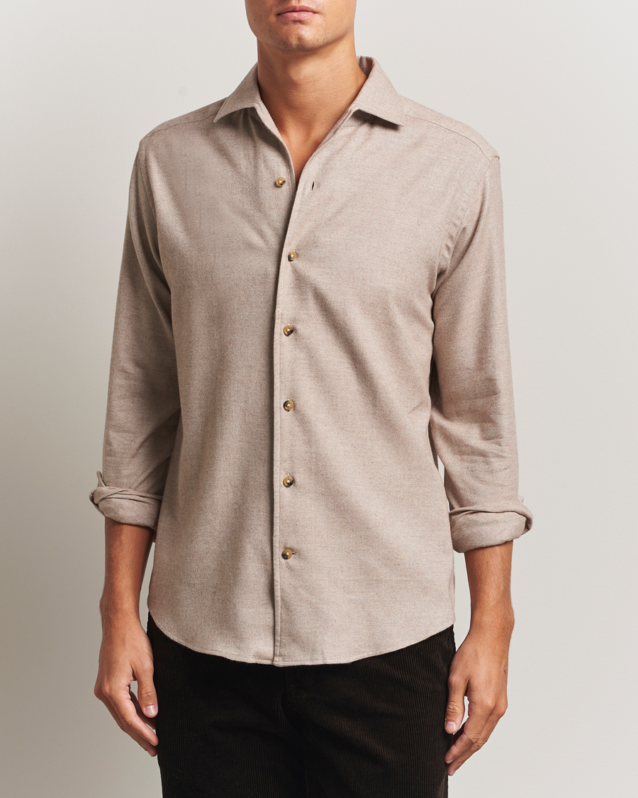 Homme | Chemises | Eton | Casual Fit One Piece Collar Flannel Shirt Beige
