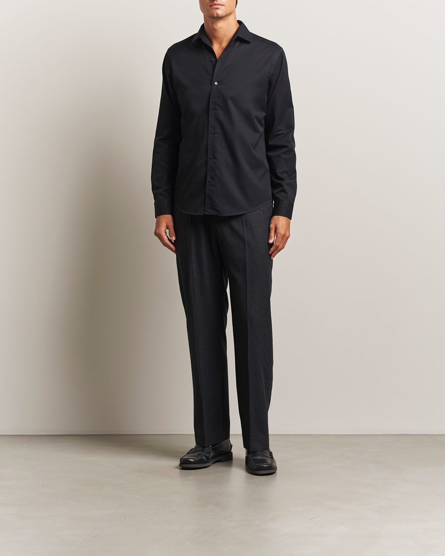 Homme | Chemises | Eton | Casual Fit Garment Washed One Piece Collar Shirt Black