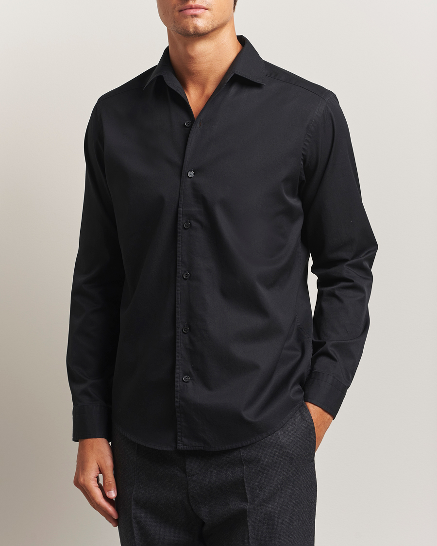 Homme | Chemises | Eton | Casual Fit Garment Washed One Piece Collar Shirt Black