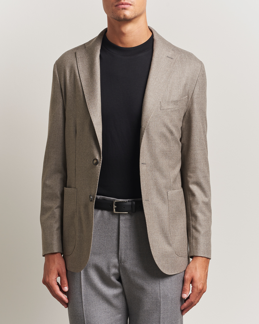 Homme | Blazers | Eton | Wool Flannel Patch Pocket Blazer Beige