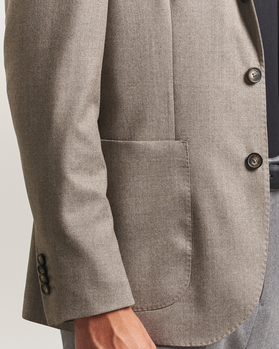Homme | Blazers | Eton | Wool Flannel Patch Pocket Blazer Beige